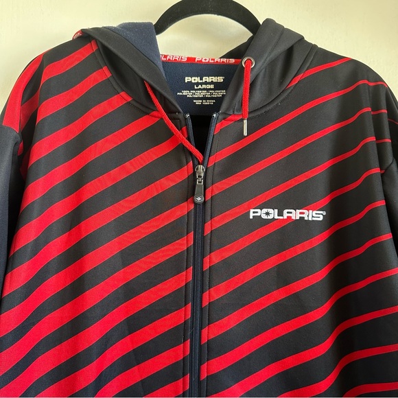 Polaris Striped Fleece-Lined Zip-Up Men’s Hoodie w Zippered Pockets    Sz L - Picture 2 of 11